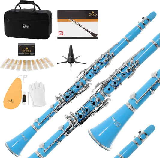 Beginner Bb Clarinet Kit with Hard Case, Reeds, Stand & Accessories in Light Blue