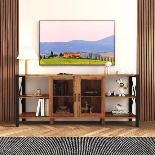 TV Stands for Living Room, Industrial TV Stand for Bedroom Furniture, , Modern Horizontal Wood and Metal Open Bookshelf