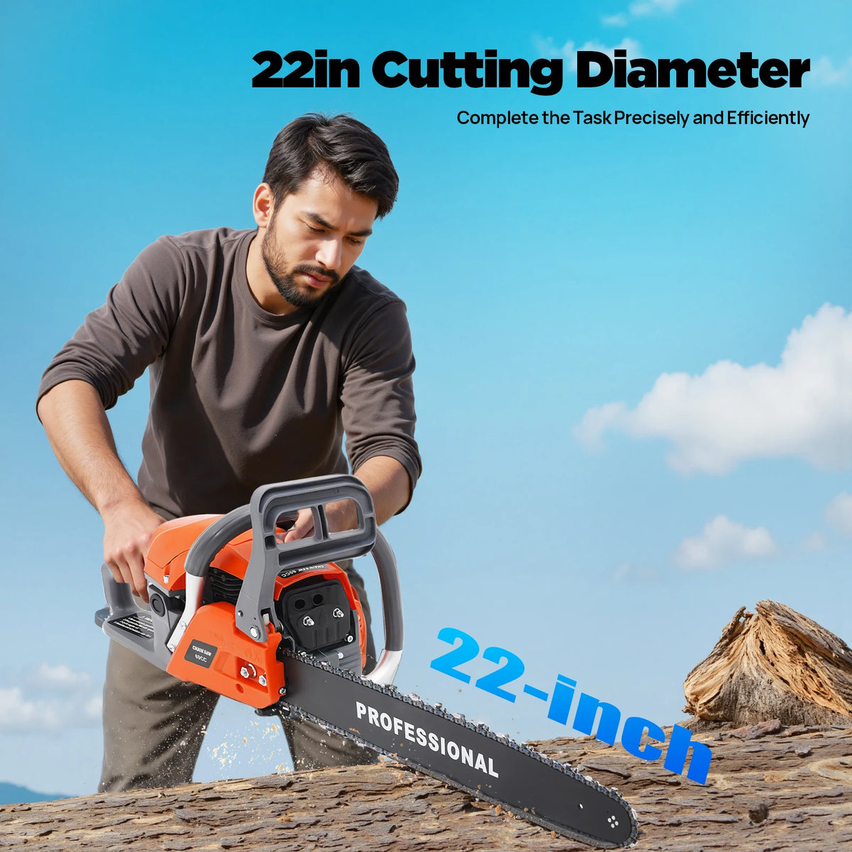 Gas Powered Chainsaw 62CC 2 Cycle 22 Inch Portable Cordless Silent Design Durable Spring Assisted Start Tree Pruning Garden Tool