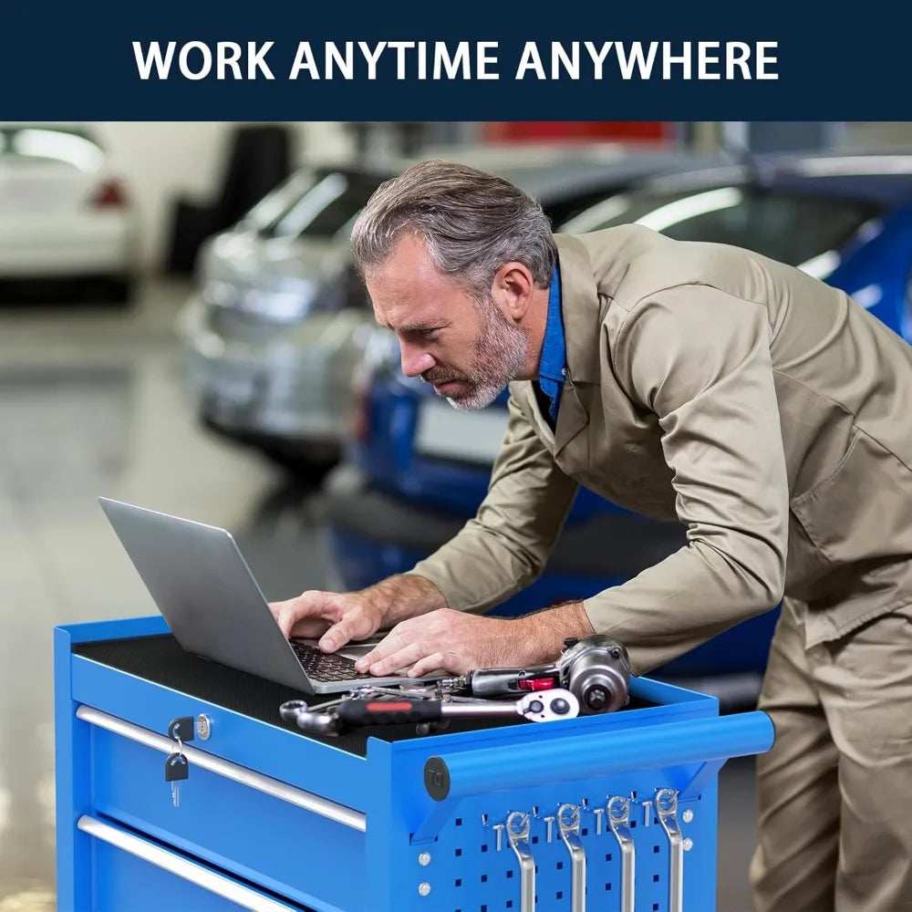 Metal Rolling Tool Chest with 5 Drawers, Lockable Storage Cabinet on Wheels for Garage and Warehouse Organization