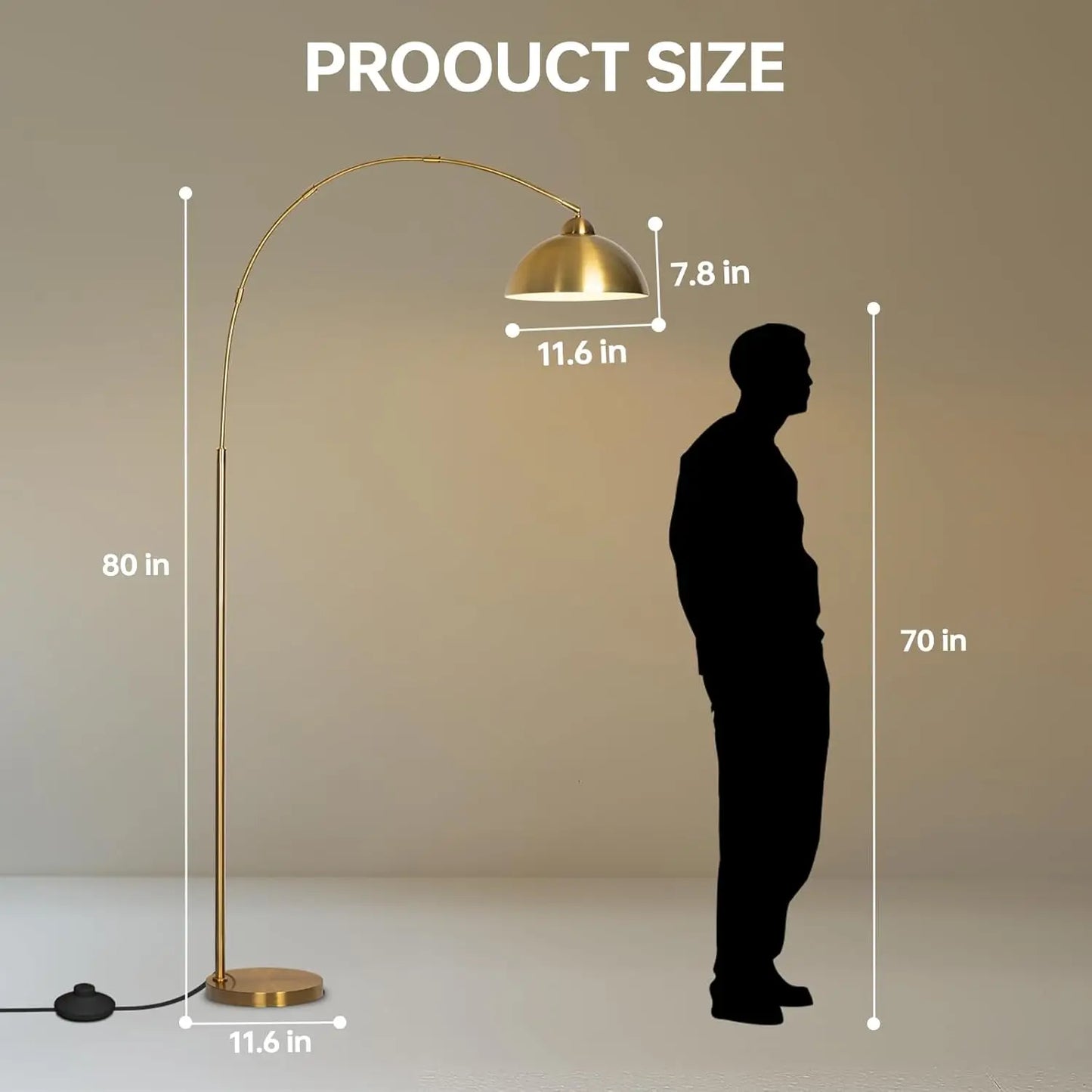 Modern Adjustable Floor Lamp with 3 Light Modes, Dimmable Gold Standing Lamp for Living Room, Bedroom, Office