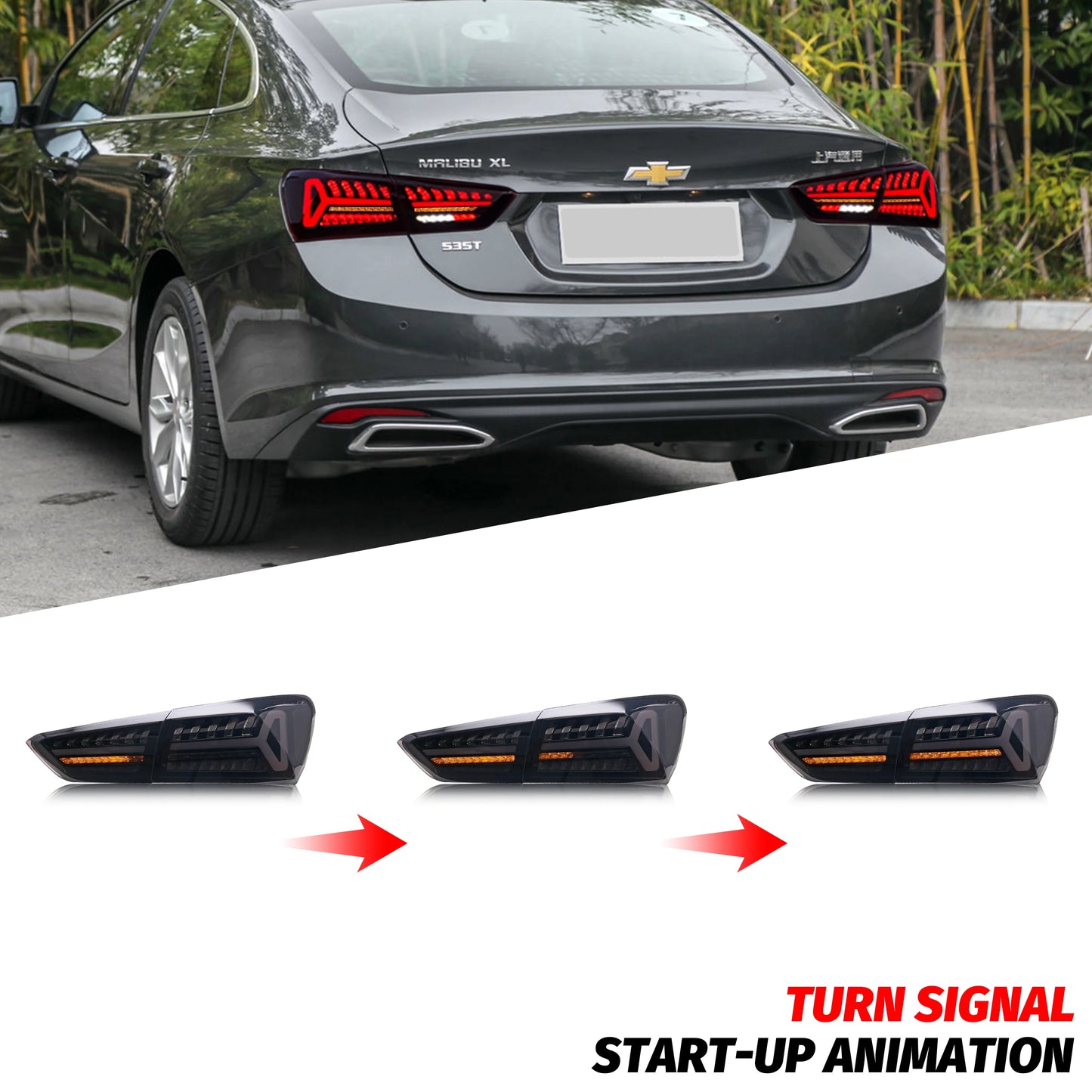 LED Tail Lights for Chevrolet Chevy Malibu 2019-2025 LS LT RS Sequential Blinker Start-up Animation Black Rear Lamps Assembly