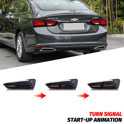 LED Tail Lights for Chevrolet Chevy Malibu 2019-2025 LS LT RS Sequential Blinker Start-up Animation Black Rear Lamps Assembly