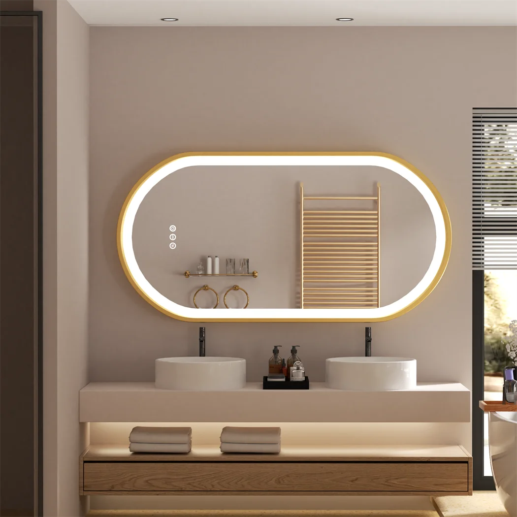 LUVODI Modern Gold Aluminum Framed LED Bathroom Mirror Full Length Makeup Dressing Mirror Fogless for Bathroom