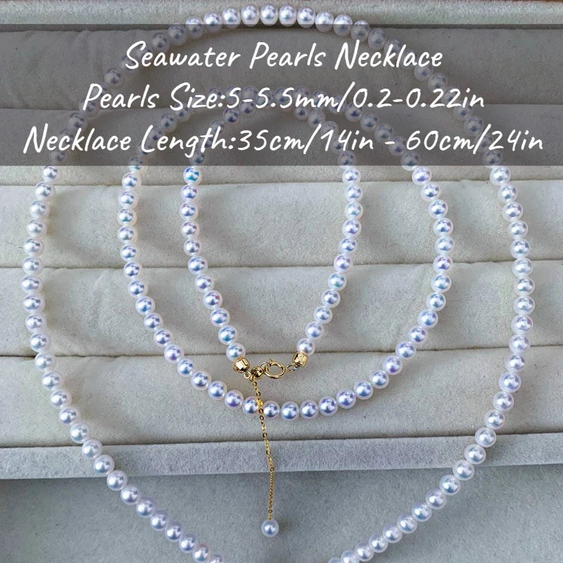 MYSOYA Japan Akoya Seawater Pearl Necklace 5.5-6 Mm Golden S925 Silvery Chain With Gift Box for Her Him for Birthday Wedding