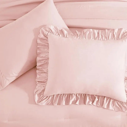Comforter Set Soft Pink, Shabby Chic Bedding 7-Piece, All Season Bed in a Bag with Sheets, Pillowcases & Shams