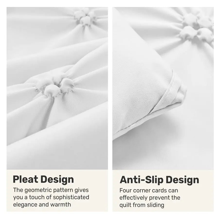 Queen Comforter Set White Ultra Soft Boho Pintuck Down Alternative Bedding Set for Winter, All Seasons, 3 Pieces Lightweight War