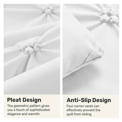 Queen Comforter Set White Ultra Soft Boho Pintuck Down Alternative Bedding Set for Winter, All Seasons, 3 Pieces Lightweight War