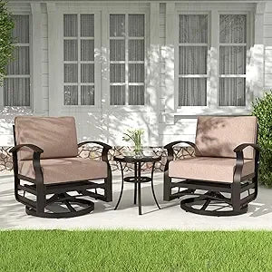 3 Pieces Patio Furniture Set, Outdoor Aluminum Swivel Gliders Rocker, Patio Bistro Set Rocking Chair with Tempered Glass Side T