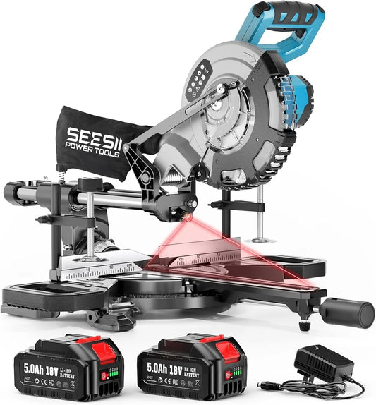 SEESII 8 Inch Brushless Miter Saw Compact Cordless Electric Saw Single Bevel 45° With Laser LED Light 4200 RPM Electric Power Tool Cutting Machine