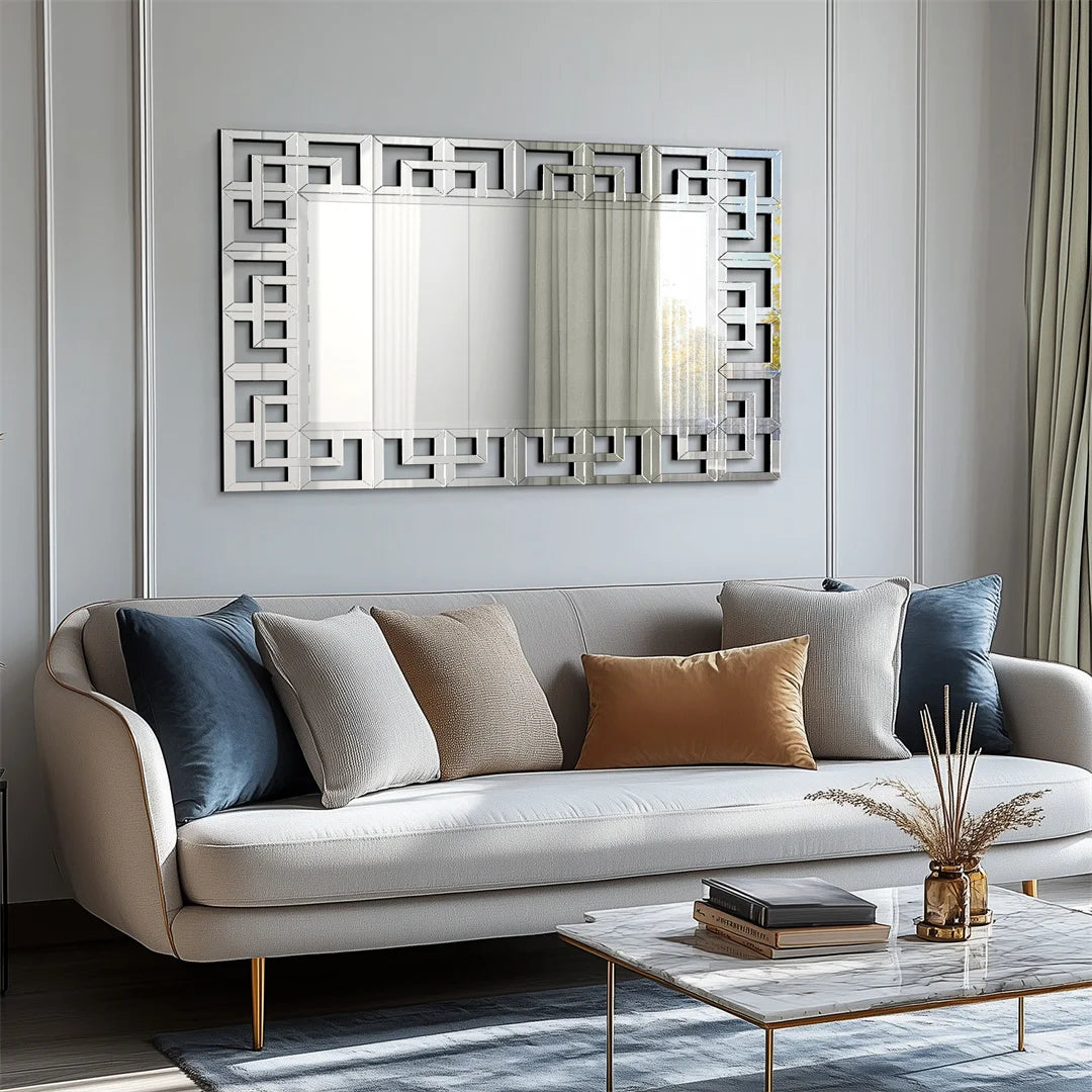 Modern Decorative Mirror for Wall Silver Rectangular Accent Mirror with Beveled Glass Edge for Hallway, Living Room
