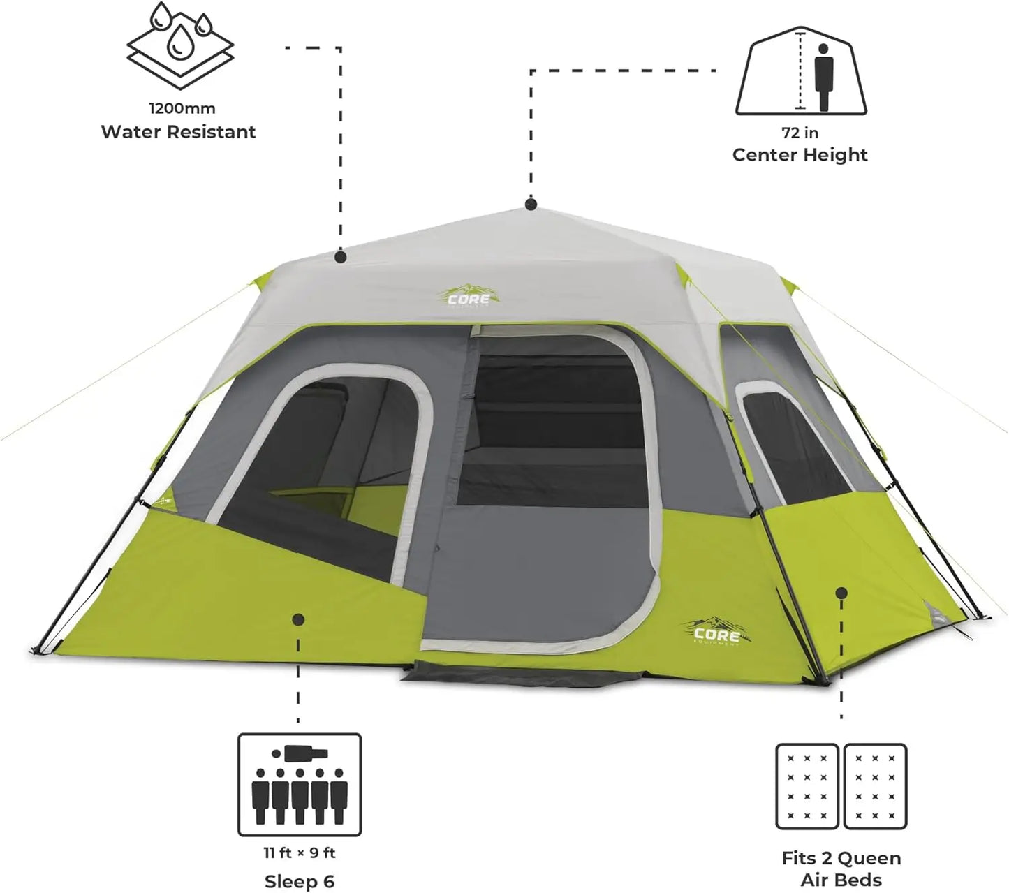 Instant Pop-Up Cabin Tents for 6-12 People, Family Camping with Storage Pockets and Multi-Room Design