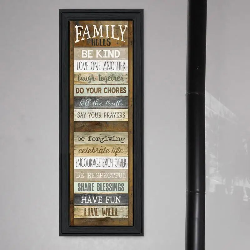 Family Rules Wall Art, Framed Print, Black Frame, Ready to Hang Home Decor