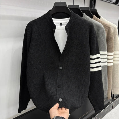 Men's Autumn Fashion Travel Outdoor Button Cardigan Baseball Collar Knitted Sweater Solid Color Versatile Casual Sweater Instock