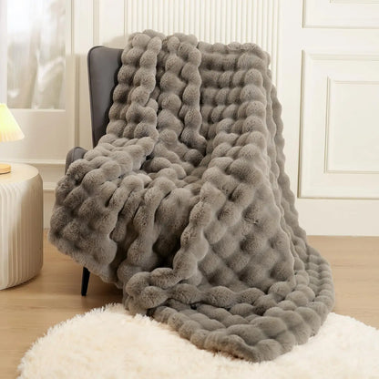 Oversized Warm Thick Bubble Plush Faux Fur Throw Blanket, Soft Cozy for Couch Bed Living Room (Grey, 75x90in)