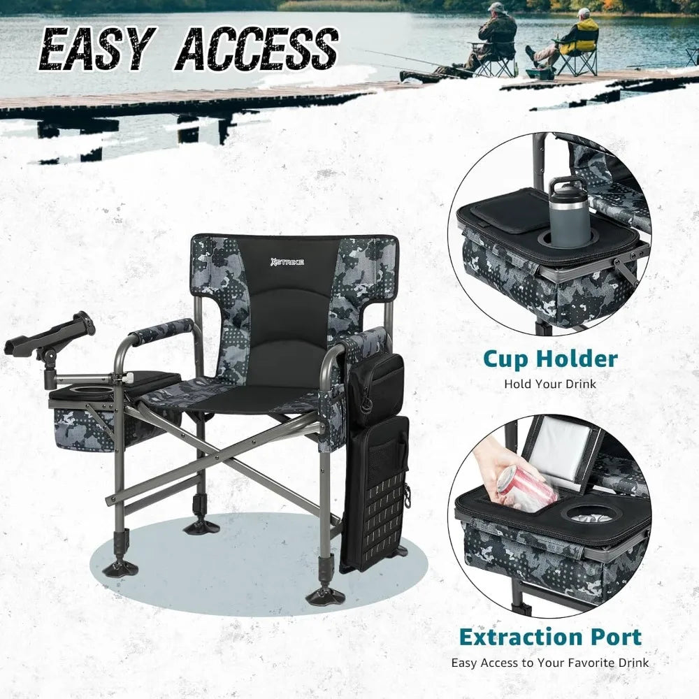 Portable Adjustable Ice Fishing Chair with Rod Holder and Cooler for Outdoor Adventures