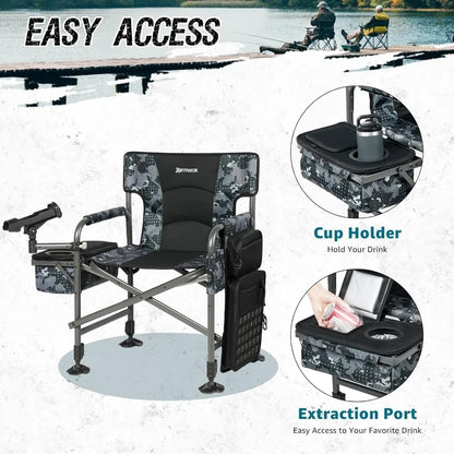 Portable Adjustable Ice Fishing Chair with Rod Holder and Cooler for Outdoor Adventures