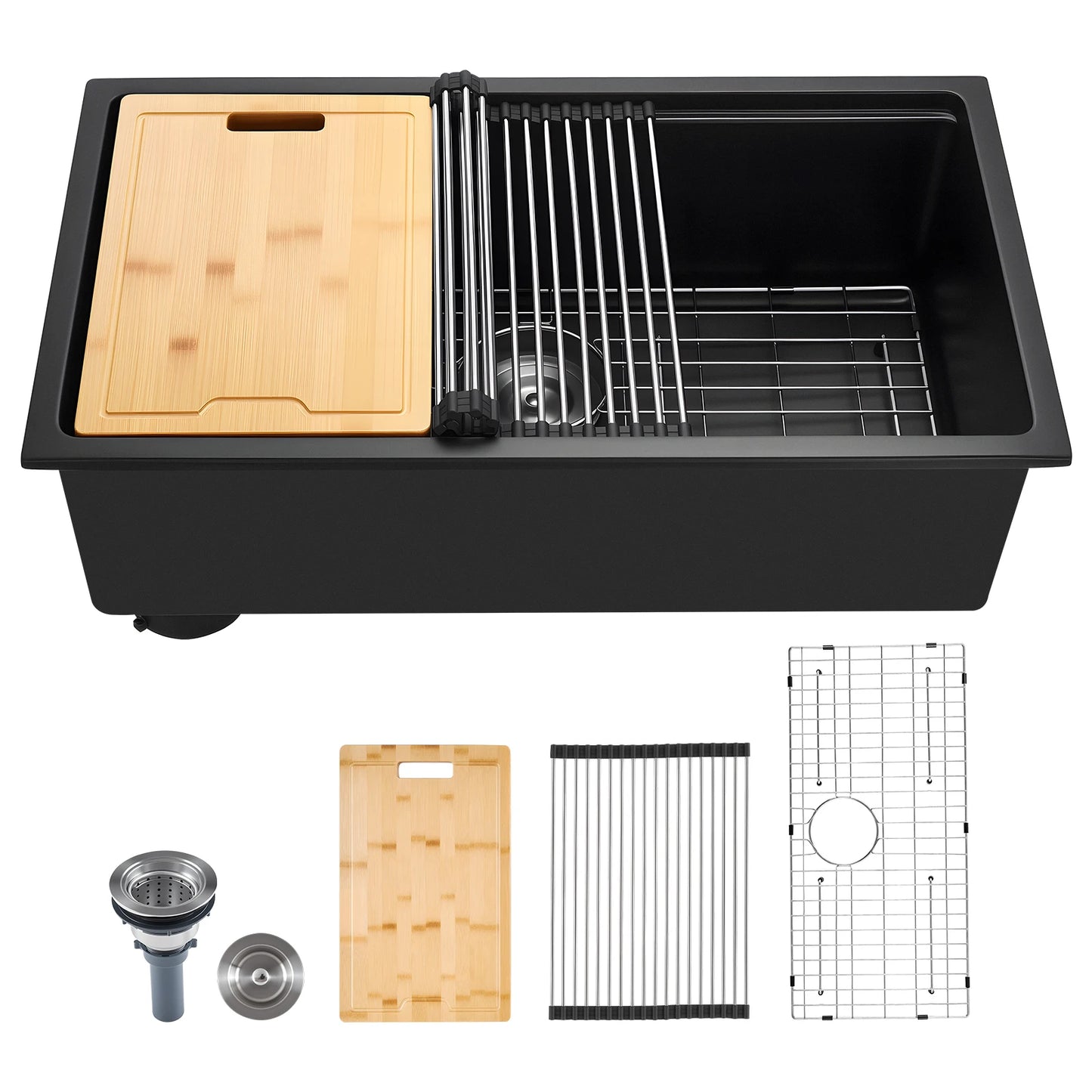 SucceBuy 30 33inch Kitchen Sink Workstation Undermount Granite Sink Drop-In Single Bowl Farmhouse Basin for RV, Prep Kitchen