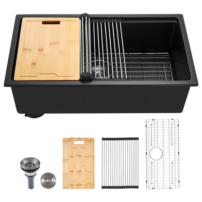 SucceBuy 30 33inch Kitchen Sink Workstation Undermount Granite Sink Drop-In Single Bowl Farmhouse Basin for RV, Prep Kitchen