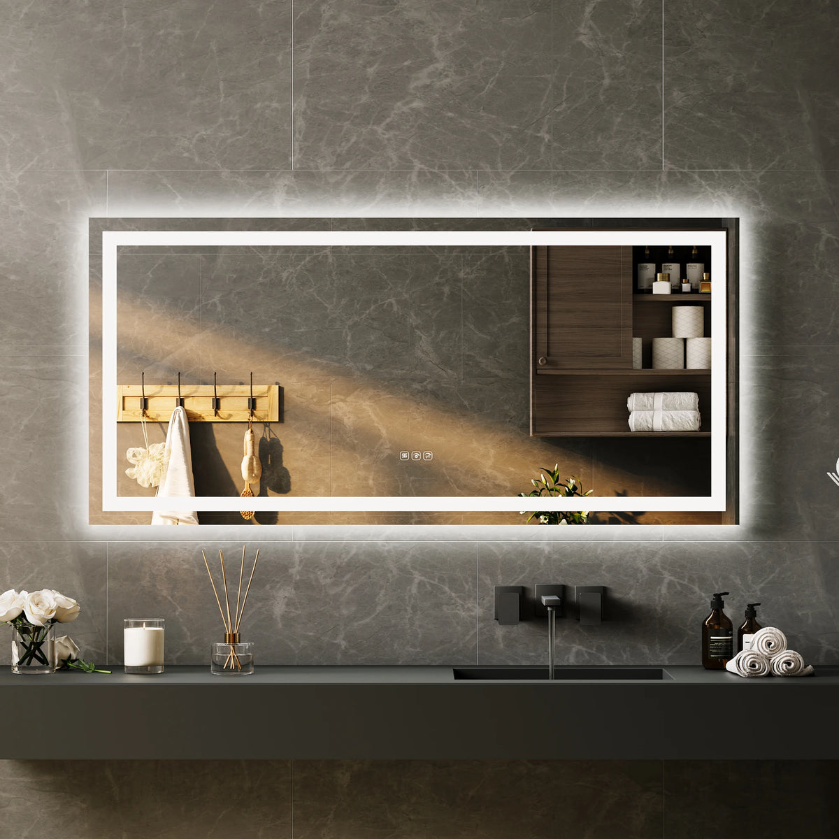 LED Bathroom Mirror Anti-Fog Shatter-Proof with 3X Magnifier Dimmable 3-Color Front/Backlit Wall-Mounted Vanity Mirror with Memory Function