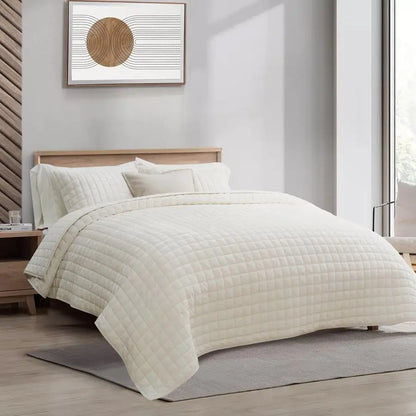 Luxury Velvet Quilt Set King Size, Lightweight Velvet Comforter Set, Oversized Bedspread Coverlet Quilted Bedding Set, with 2 Ma