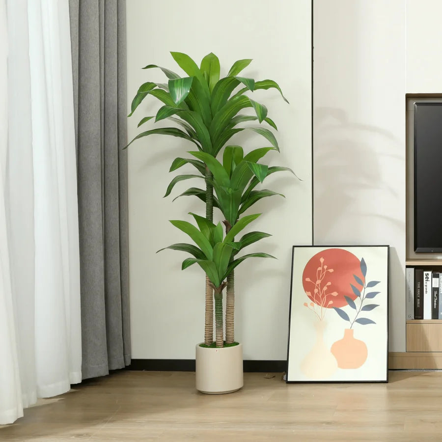 6FT Artificial Dracaena Tree With Large White Planter,Faux Dracaena Plants