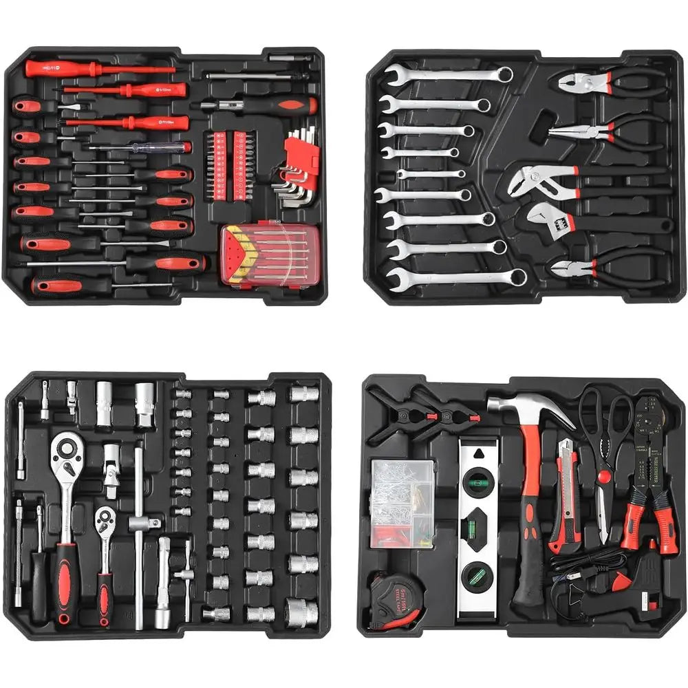 Piece Tool Kit with Rolling Tool Box, Socket Wrench Hand Tool Set Mechanic Case Trolley Portable House Repair Kit Set