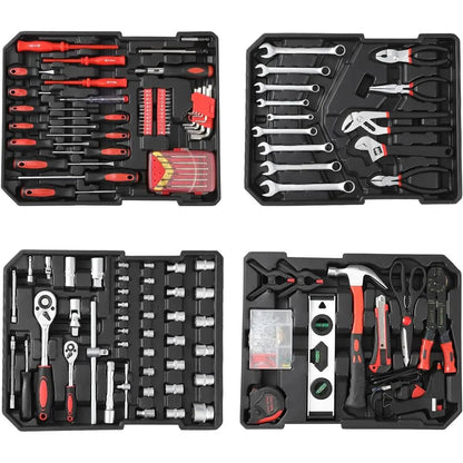 Piece Tool Kit with Rolling Tool Box, Socket Wrench Hand Tool Set Mechanic Case Trolley Portable House Repair Kit Set