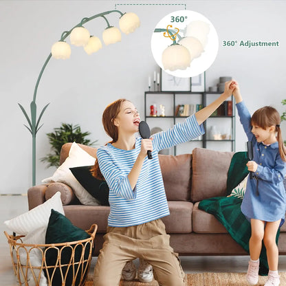 Arc Floor Lamp with 5 G9 LED, Green Floral Standing Lamp, Acrylic Shade, Foot Switch, for Living Room Bedroom Corner