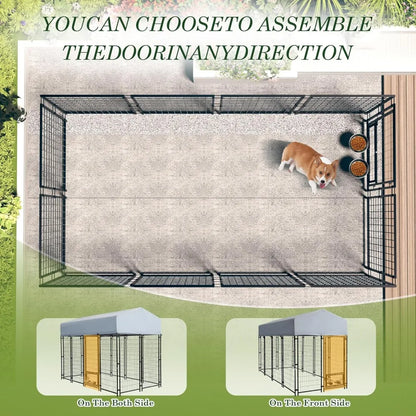 Outdoor Dog Kennel for Large Dogs, 8x4x6 FT Dog Enclosure with Waterproof, Heavy Duty Welded Wire Steel Dog Playpen Fence with