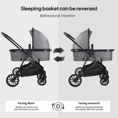 Baby Stroller 2-in-1, Foldable newborn stroller, can be pushed in both directions,Suitable for aged 0-3, outdoor camping vehicle