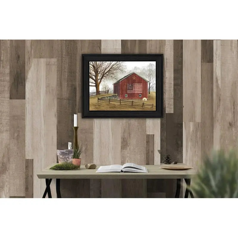 Flag Barn Wall Art, Ready to Hang Framed Print with Black Frame