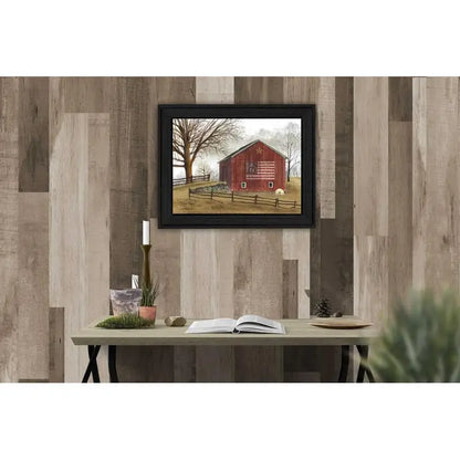 Flag Barn Wall Art, Ready to Hang Framed Print with Black Frame
