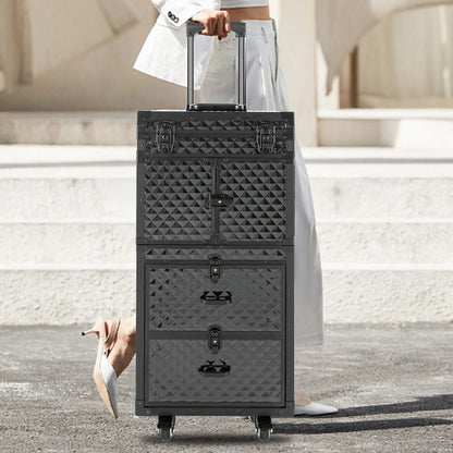 Cosmetology Case on Wheels Rolling Makeup Train Case Nail Travel Case for Nail Tech Professional Rolling Makeup Case with Drawer