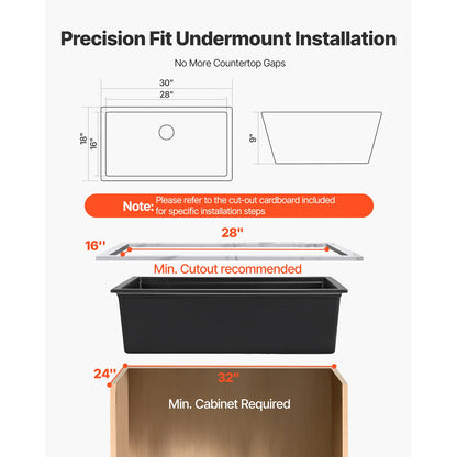 SucceBuy 30 33inch Kitchen Sink Workstation Undermount Granite Sink Drop-In Single Bowl Farmhouse Basin for RV, Prep Kitchen