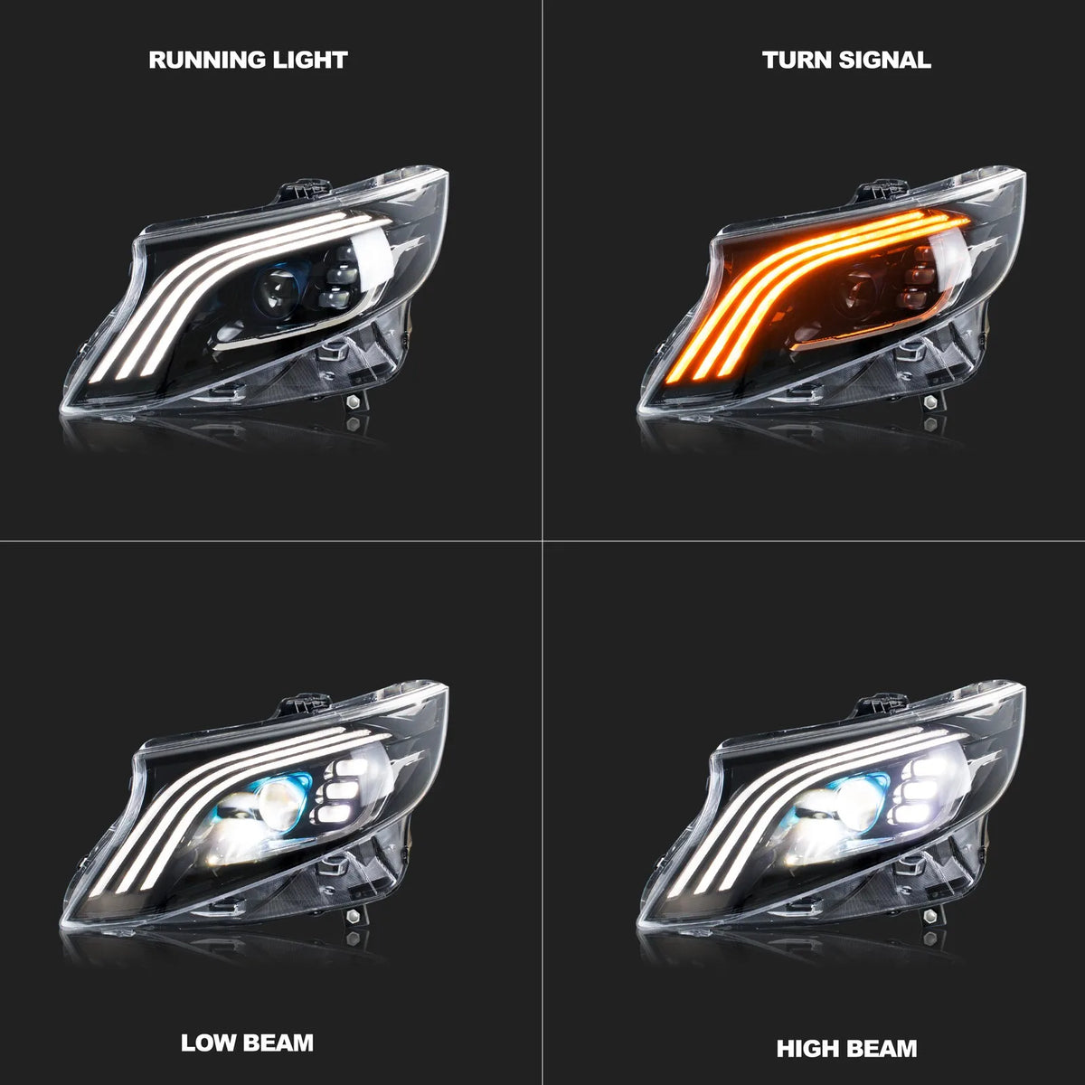 LED Headlights for Mercedes Benz Vito Metris 2016-2023 Sequential Turn Signal Projector Front Lamps Pair Assembly