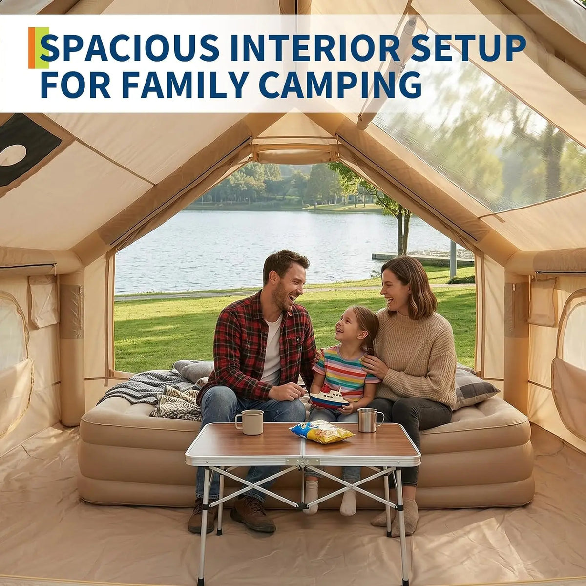 Tacleekii Inflatable Camping Tents Blow Up Tent for 4-6 People Heavy-Duty Oxford Fabric Glamping House Tent, Easy Setup Air Cabin Tent with TPU Air Beams for Family Outdoor Camping