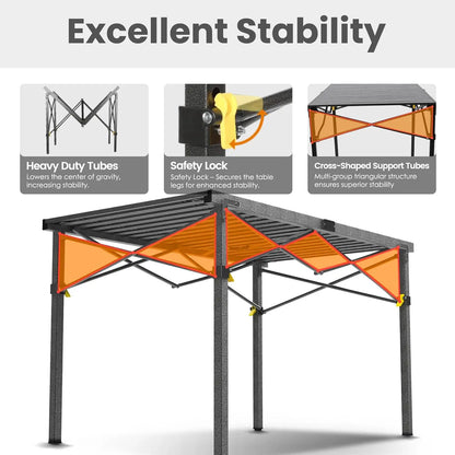 Portable Foldable Camp Table for 2-6 People, Aluminum Roll-Up Top, 220 Lbs Capacity, Black