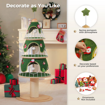 Christmas Cat Tree with 3 Cozy Condos, Sisal Scratching Post, Multi-Level Cat Tower, Cat House Bed for Indoor, Cat Furniture