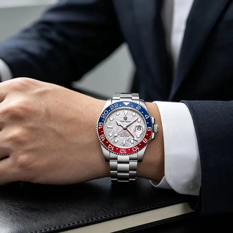 2026 PAGANI DESIGN 40MM Meteorite Dial GMT Men Mechanical Watch Jubilee Watch Strap Sapphire Glass Stainless Steel Waterproof Men Automatic Watches for Men