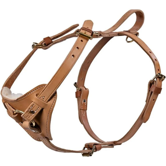 Leather Tracking Harness for Large Dogs Tan Color Ideal for Outdoor Adventures and Training Sessions Durable and Comfortable De
