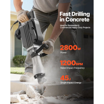SucceBuy Demolition Jack Hammer 2800 W Powerful Electric Jackhammer 1200 BPM Concrete Breaker with Carrying Case Gloves