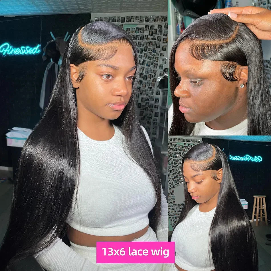 210 Density 13x4 13x6 HD Transparent Bone Straight 30 40 Inches Lace Front Human Hair Wigs Brazilian Lace Frontal Wigs For Women