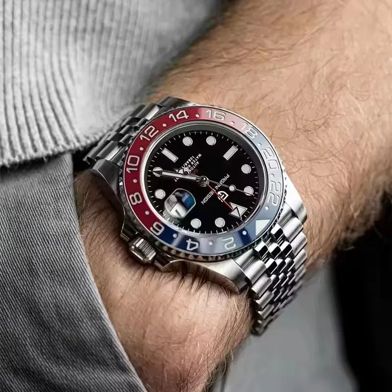 2026 PAGANI DESIGN 40 GMT WATCH Pepsi Cola Tone Men Mechanical Watch Jubilee Strap Sapphire Glass 100M Waterproof Stainless Steel Automatic Men Watch Gift Watches