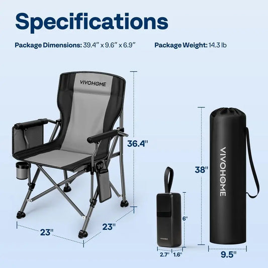 45W Padded Heating Camping Chair with 27000mAh Power Bank, Heated Portable Folding Lawn Chair for Outdoor Sports, 3 Levels of He