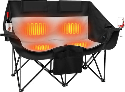 Heated Folding Camping Chair, 3 Heat Levels, Dual Switches, Supports 550 lbs