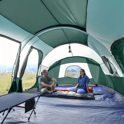 Tent 12PersonCampingTents3 Room Family Tents Waterproof Windproof Family Tent with Top Rainfly 6 Large Mesh Windows Double Laye