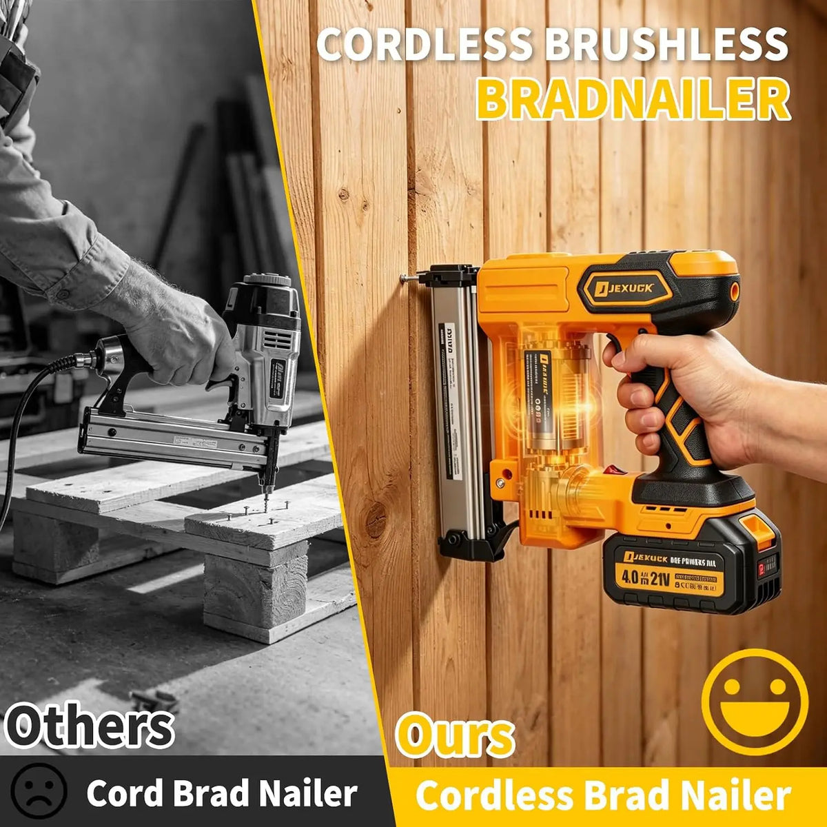 Battery Powered 18GA 2-in-1 Brad Nailer and Stapler, Cordless Finish Nail Gun with 2 x 4.0Ah Batteries, 1000 Brad Nails and 1000 Staples Included, Electric Nailer for Woodworking and Home Improvement