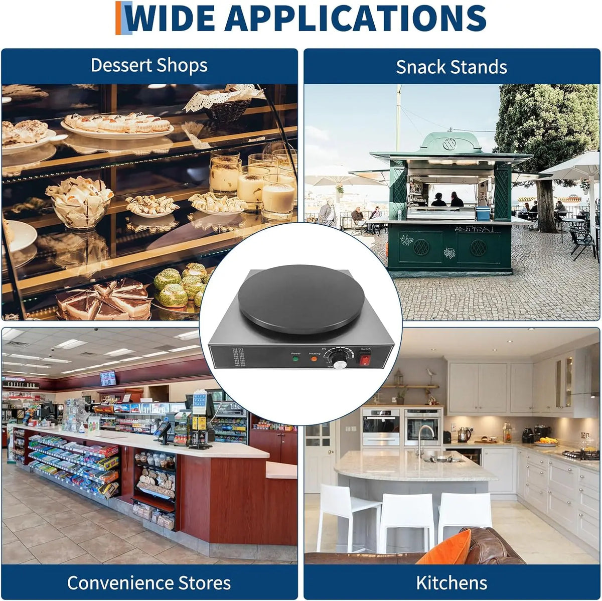 Hotplate Commercial Crepe Maker, 1700W Non-Stick Electric Crepe Maker with 122-572℉ Adjustable Temperature, Stainless Steel Pancake Machine for Home Restaurant Street Snack