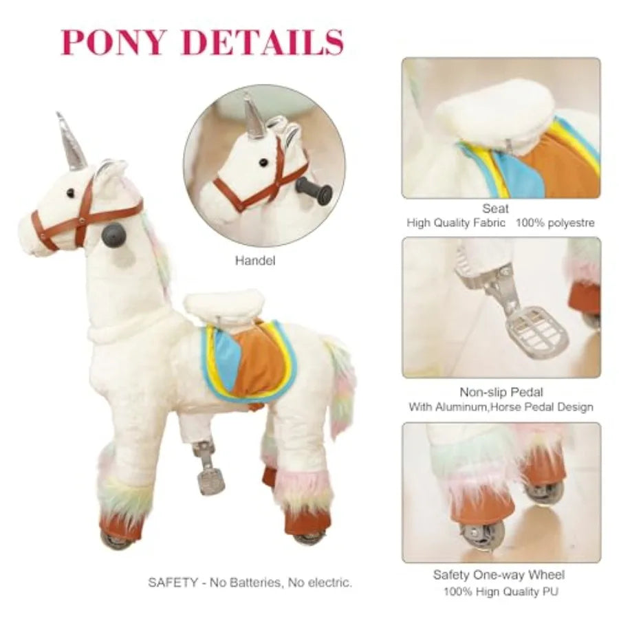 Small Size Ride On Horse - Baby Walker & Pony Riding Toys for Ages 3-8 Magical Ride on Toy Unicorn Toy & Horse Riding Experience